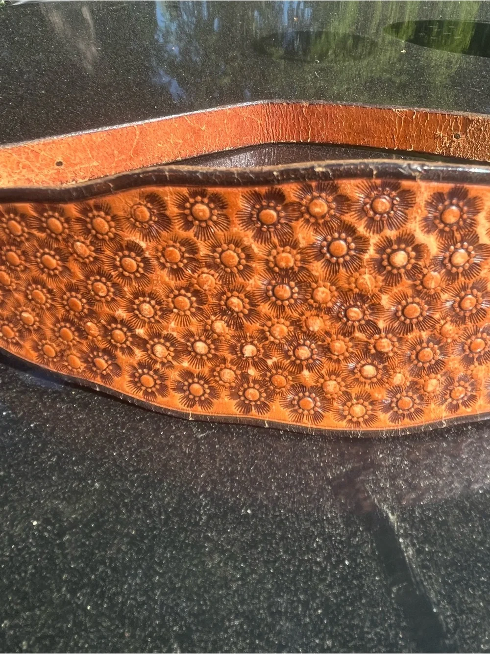 Vintage Brown Leather Floral Hand tooled Wide Cinch Belt size XS